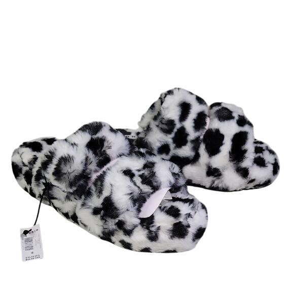 Torrid Double Band Faux Fur White Leopard Print Slippers Womens Size 8WW NWT - Picture 1 of 12